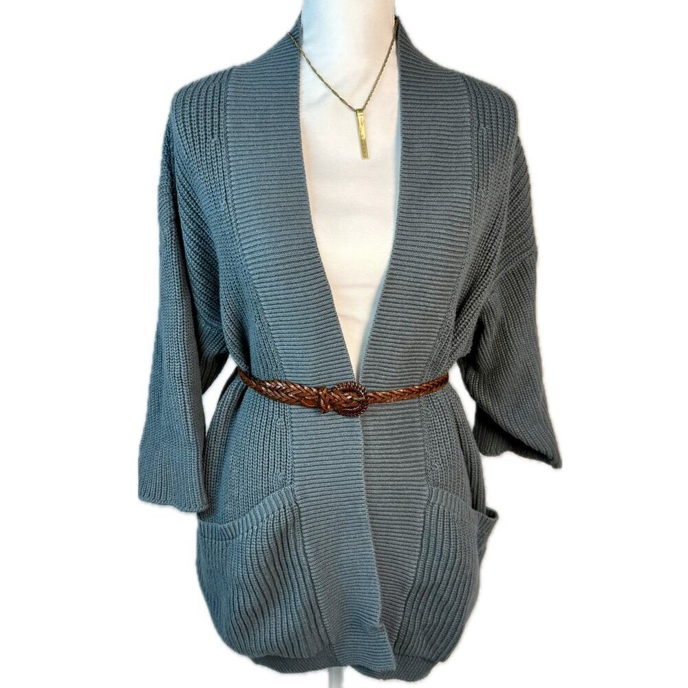 NWT PACT Sweater Organic Cotton Heavy-Knit Open Cardigan Blue Women's XS / Small